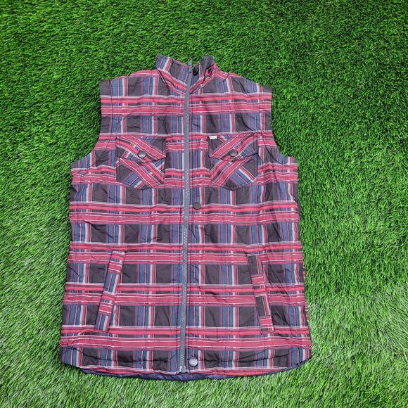 LEVIS Reversible Snap Vest Small 20x27 Blue Plaid Baggy - Picture 2 of 16